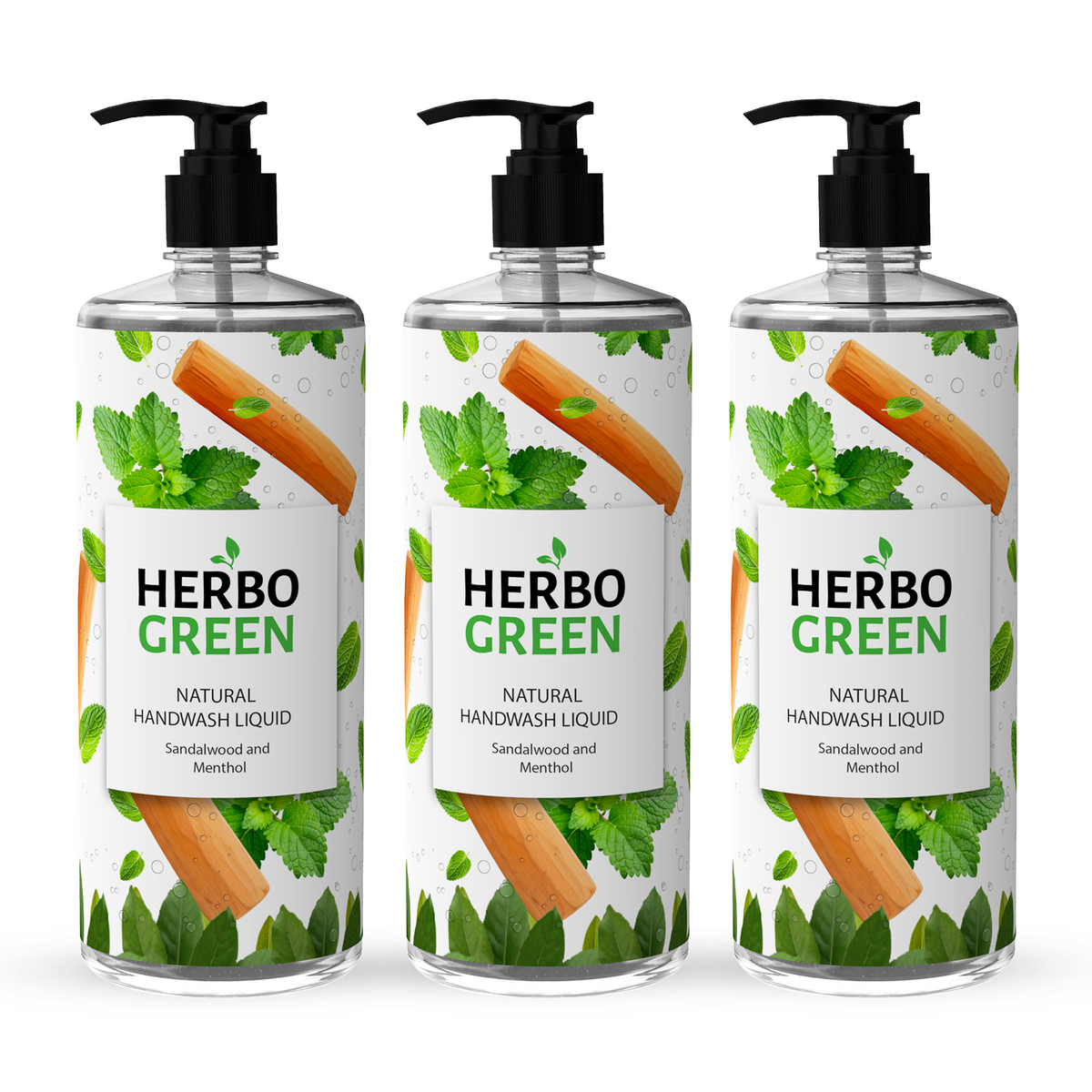 Natural Hand Wash Liquid - Sandalwood & Menthol (1L, Pack of 3)