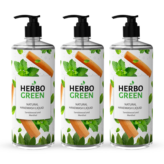 Natural Hand Wash Liquid - Sandalwood & Menthol (1L, Pack of 3)