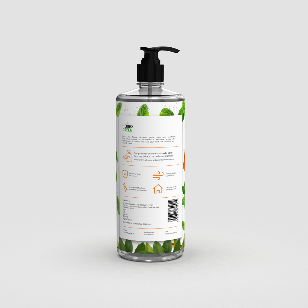 Herbo Green Natural Handwash Liquid 1L | Sandalwood & Menthol