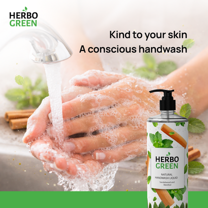 Herbo Green Natural Handwash Liquid 1L | Sandalwood & Menthol