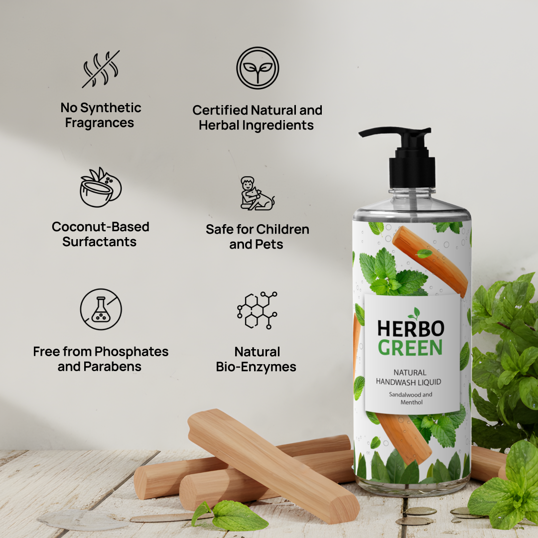 Herbo Green Natural Handwash Liquid 1L | Sandalwood & Menthol