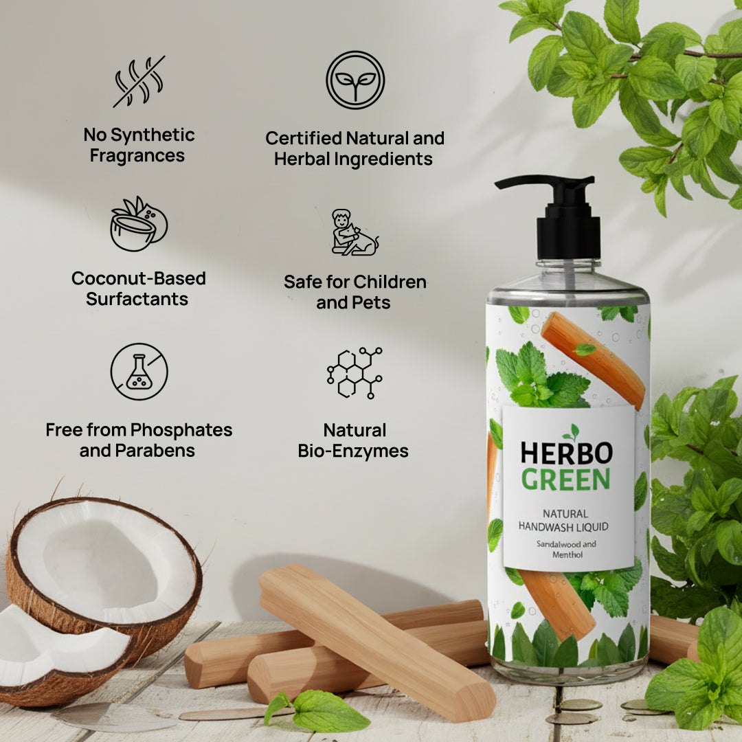 Herbo Green Natural Handwash Liquid 1L | Sandalwood & Menthol