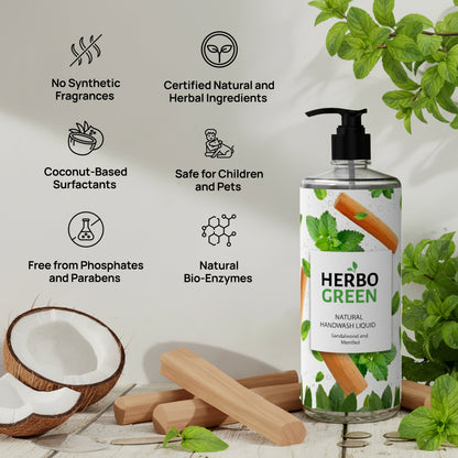 Herbo Green Natural Handwash Liquid 1L | Sandalwood & Menthol