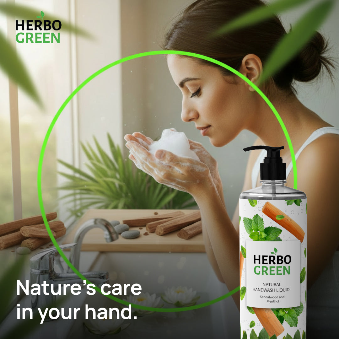 Herbo Green Natural Handwash Liquid 1L | Sandalwood & Menthol