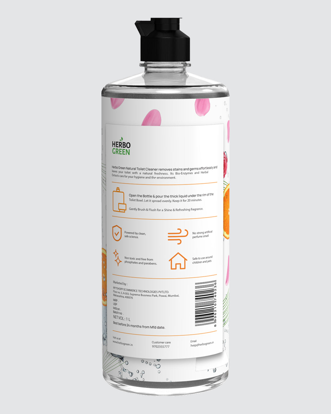 Herbo Green Natural Toilet Cleaner 1L | Orange & Rose